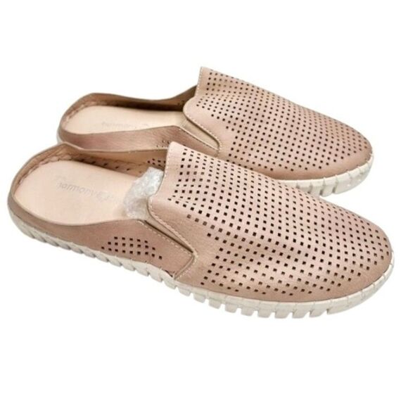 Harmony Balance Sashay Mules Size 8 Beige Perforated Slip On Shoes - Picture 1 of 7